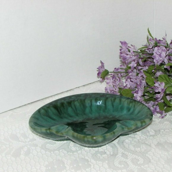 MID-CENTURY ART POTTERY Ashtray Blue Green Drip Glaze - Picture 5 of 8